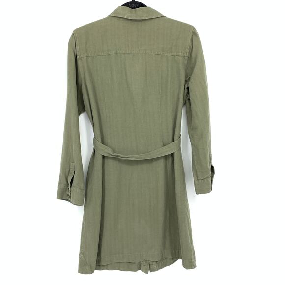 Chicos Button Front Shirt Dress Womens Sz 0.5 US Small Green Long Sleeve Belted - Picture 2 of 5